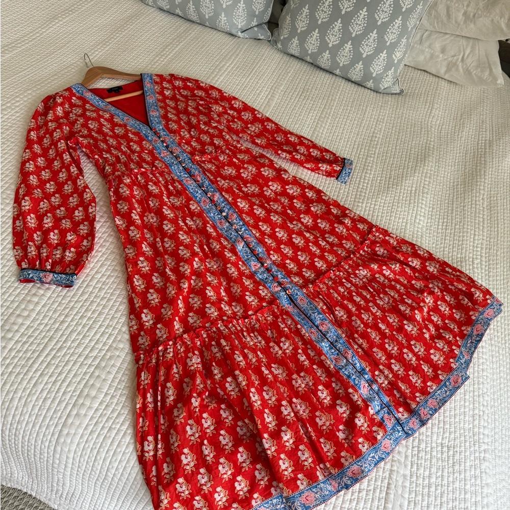 J. Crew Block Print Button Front Tiered MIDI Dress Size 10 - Picture 8 of 9